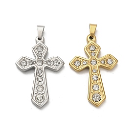 304 подвески из нержавеющей стали со стразами, крестик, ионное покрытие (ip)