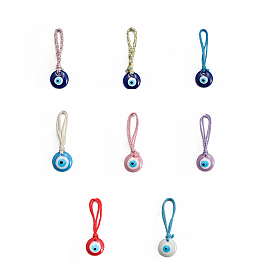 Flat Round with Evil Eye Resin Pendant Decorations, Braided Cotton Cord Hanging Ornament