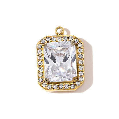 304 микро нержавеющей стали прокладывать Цирконом подвески, прямоугольник амулеты, ионное покрытие (ip), зеркальная полировка