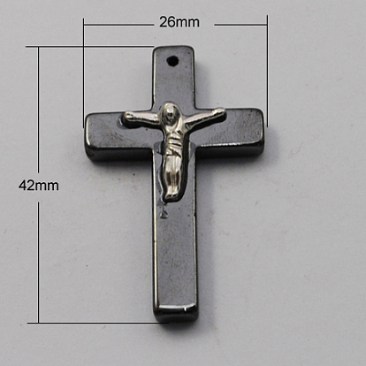 Non-magnetic Hematite Pendants, For Easter, Grade A, Crucifix Cross, 42x26x8mm, Hole: 1mm