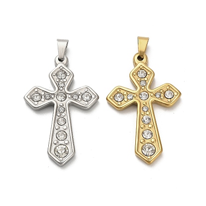 304 подвески из нержавеющей стали со стразами, крестик, ионное покрытие (ip)
