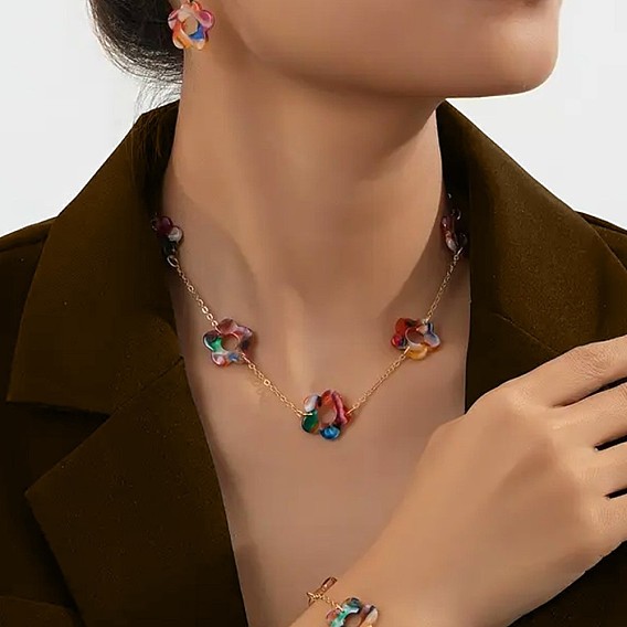 Комплект украшений из цветочного сплава и акрила, браслеты, серьги и ожерелья