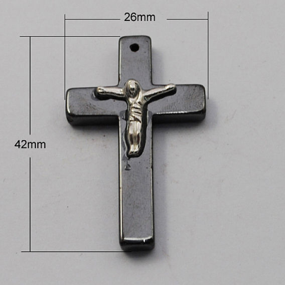 Non-magnetic Hematite Pendants, For Easter, Grade A, Crucifix Cross, 42x26x8mm, Hole: 1mm