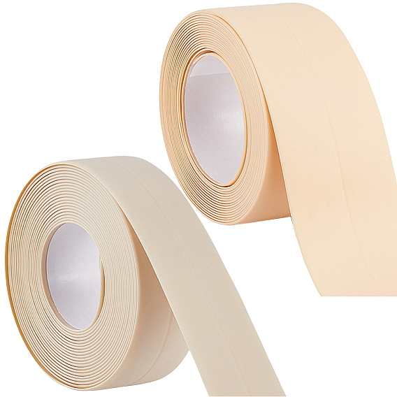 2 Rolls 2 Styles PVC Plastic Waterproof Edge Banding, Adhesive Veneer Edge Trim for Kitchen Sink, Toilet Seam, Corner