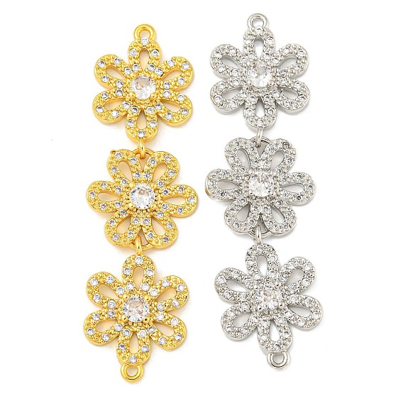 Подвески из латуни с прозрачным фианитом и тремя цветочными звеньями, долговечный, без свинца и без кадмия