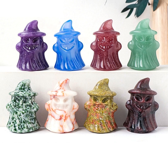 Хэллоуин из натуральных и синтетических драгоценных камней, резные призраки со шляпой, статуэтки, статуи для украшения рабочего стола для домашнего офиса