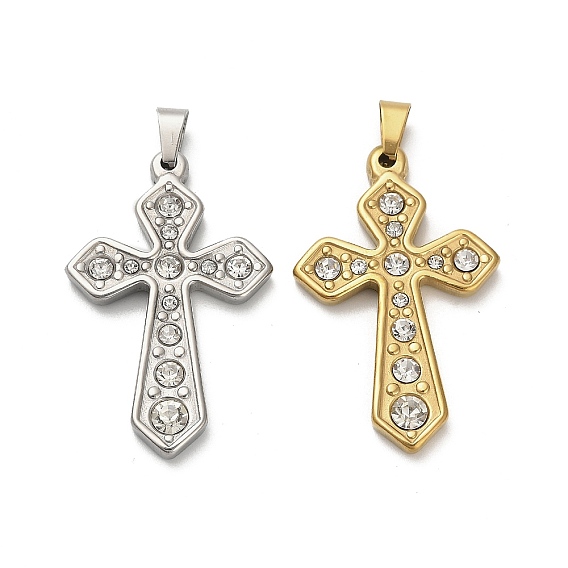 304 подвески из нержавеющей стали со стразами, крестик, ионное покрытие (ip)