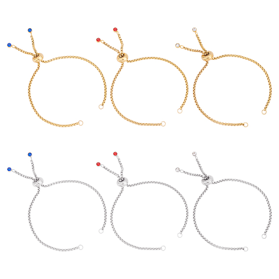 Adjustable 304 Stainless Steel Slider Bracelet/Bolo Bracelets Making, with Box Chains and Rhinestone