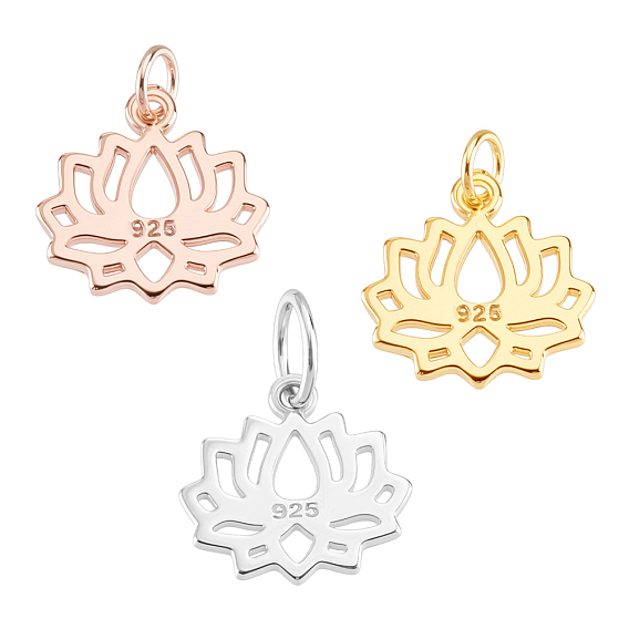 3 шт. 3 цвета 925 подвески в виде полых цветков лотоса из стерлингового серебра, с 925 штампом и соединительными кольцами