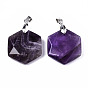 Natural Gemstone Pendants, with Platinum Tone Brass Pinch Bail, Faceted, Hexagon