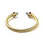 304 Stainless Steel Twist Rope Shape Open Cuff Bangle, Rhinestone & Resin Jewelry for Women