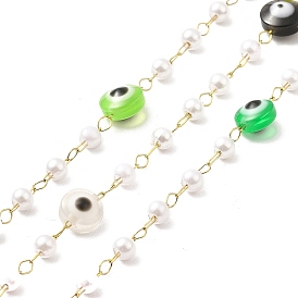 Chaînes faites à la main de perles de mauvais œil et de perles de verre, placage ionique (ip) 316 chaînes chirurgicales en acier inoxydable, soudé, avec bobine