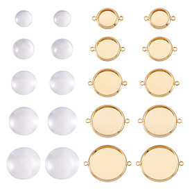 Наборы для самостоятельного изготовления подвесок-коннекторов, в том числе 30шт. латунных соединительных оправ для кабошонов и 30шт. прозрачных стеклянных кабошонов