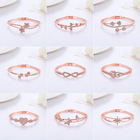 Fashionable Diamond-Encrusted Bracelet with Hollow Heart and Geometric Design, Simple Flower Hand Chain for Watch Accessories