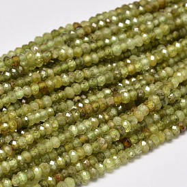 Faceted Rondelle Natural Green Garnet Beads Strands, Andradite Beads