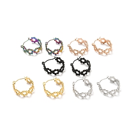 304 Stainless Steel Beaded Ring Hoop Earrings for Women