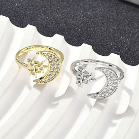 Манжеты из латуни с микро паве кубический цирконий для женщин, без кадмия, без никеля и без свинца, Луна и звезды