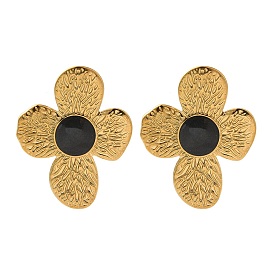 Ion Plating(IP) 304 Stainless Steel Flower Stud Earrings, wtih Enamel