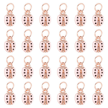 30Шармы из сплава эмали, с кристально горный хрусталь, розовое золото , коровка