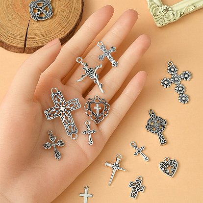 DIY Jewelry Making Finding Kits, Including 15Pcs 15 Style Alloy & 304 Stainless Steel Cross Pendants