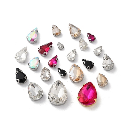 Teardrop Sew on Rhinestone, Multi-strand Links, Glass Rhinestone, with Stainless Steel Prong Settings, Garments Accessories, Faceted