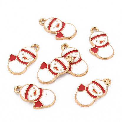 Eco-Friendly Alloy Enamel Pendants, Cadmium Free & Lead Free & Nickel Free, Light Gold, Christmas Snowman