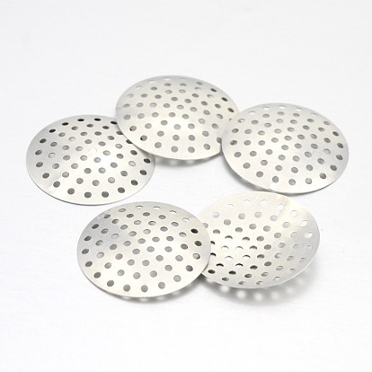 Brass Finger Ring/Brooch Sieve Findings, Perforated Disc Settings, 25x1mm, Hole: 1mm