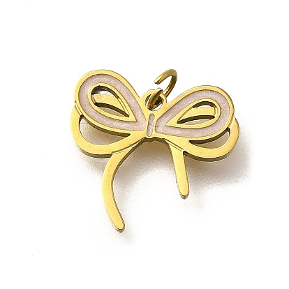 304 из нержавеющей стали шармы эмали, с целью перехода в кольце, очарование бантом, реальный 18 k позолоченный, ионное покрытие (ip)