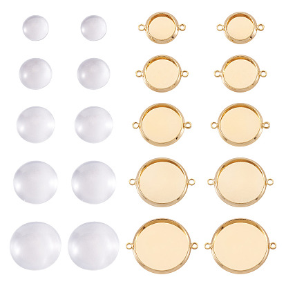 Наборы для самостоятельного изготовления подвесок-коннекторов, в том числе 30шт. латунных соединительных оправ для кабошонов и 30шт. прозрачных стеклянных кабошонов