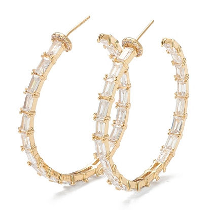 Brass Micro Pave Clear Cubic Zirconia Half Hoop Earrings, Stud Earrings, Letter C Shape