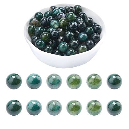 Natural Moss Agate Beads Strands, Round