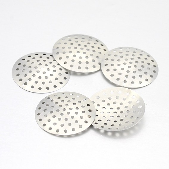 Brass Finger Ring/Brooch Sieve Findings, Perforated Disc Settings, 25x1mm, Hole: 1mm