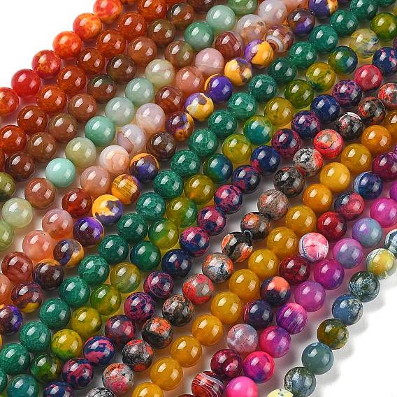 Природные многоцветные агат бисер пряди, окрашенная и подогревом, круглые