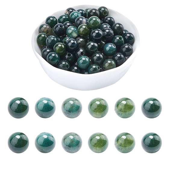 Natural Moss Agate Beads Strands, Round