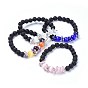 Stretch Bracelets, with Cat Eye Beads, Glass Beads, Natural Lava Rock Beads and Brass Findings