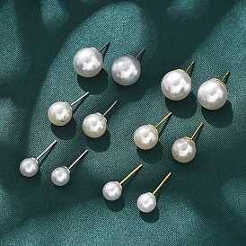 Серьги-гвоздики из искусственного жемчуга из латуни и АБС-пластика, без кадмия и без свинца, стойки покрытие, круглые