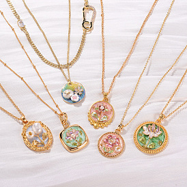 Цепочка из латуни с эмалированным сплавом и подвеской из натурального жемчуга, золотые