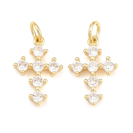 Easter Brass Micro Pave Clear Cubic Zirconia Pendants, Cadmium Free & Lead Free, Long-Lasting Plated, Rack Plating, Cross Charms