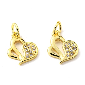 Rack Plating Brass Micro Pave Cubic Zirconia Charms, with Jump Ring, Heart