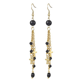 Круглые серьги с крестом 304 из нержавеющей стали, с синтетическим голубым Голдстоун