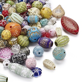 Plated Acrylic Beads, Mixed Style, Metal Enlaced, Mixed Shapes