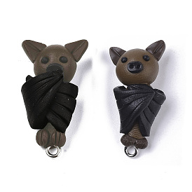 Полимерной глины ручной работы подвески, с платиновыми железными петлями, летучая мышь