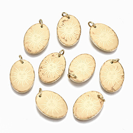 304 Stainless Steel Pendants, with Jump Rings, Oval with Sun