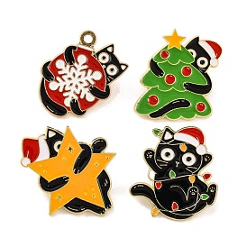 Christmas Theme Black Cat Enamel Pins, Golden Alloy Brooches for Backpack Clothes