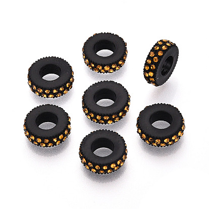 Alloy European Beads, with Crystal Rhinestones, Large Hole Beads, Flat Round, Cadmium Free & Lead Free