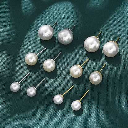 Серьги-гвоздики из искусственного жемчуга из латуни и АБС-пластика, без кадмия и без свинца, стойки покрытие, круглые
