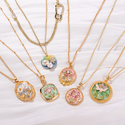 Цепочка из латуни с эмалированным сплавом и подвеской из натурального жемчуга, золотые