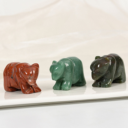 Natural Gemstone Bear Figurines, Reiki Energy Stone Display Decorations, for Home Feng Shui Ornament