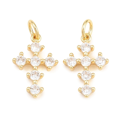 Easter Brass Micro Pave Clear Cubic Zirconia Pendants, Cadmium Free & Lead Free, Long-Lasting Plated, Rack Plating, Cross Charms