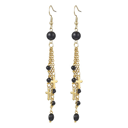 Круглые серьги с крестом 304 из нержавеющей стали, с синтетическим голубым Голдстоун